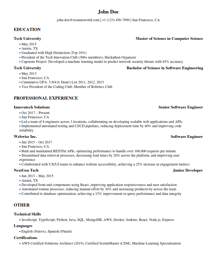 Classic Professional resume template preview
