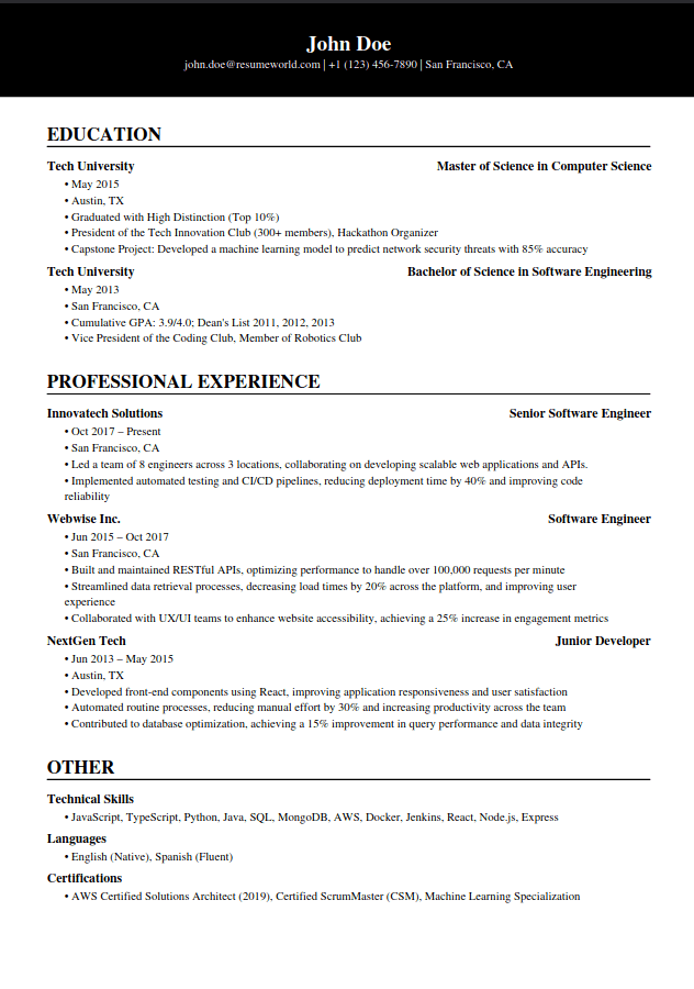 Free Modern Professional Resume