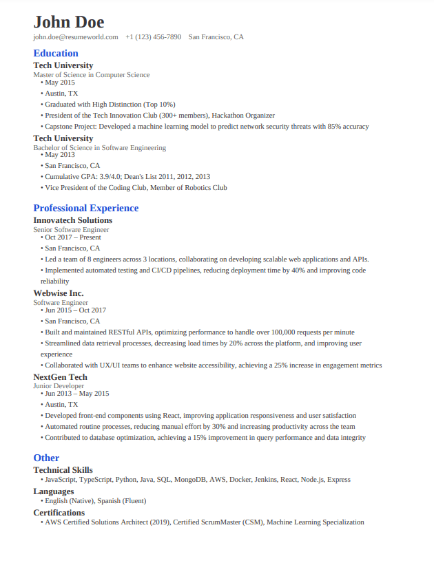 Free Impact Professional Resume